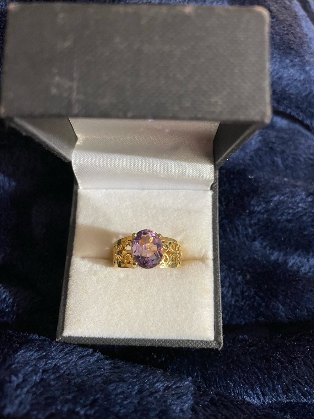 Oval Amethyst Ring with Filigree Design